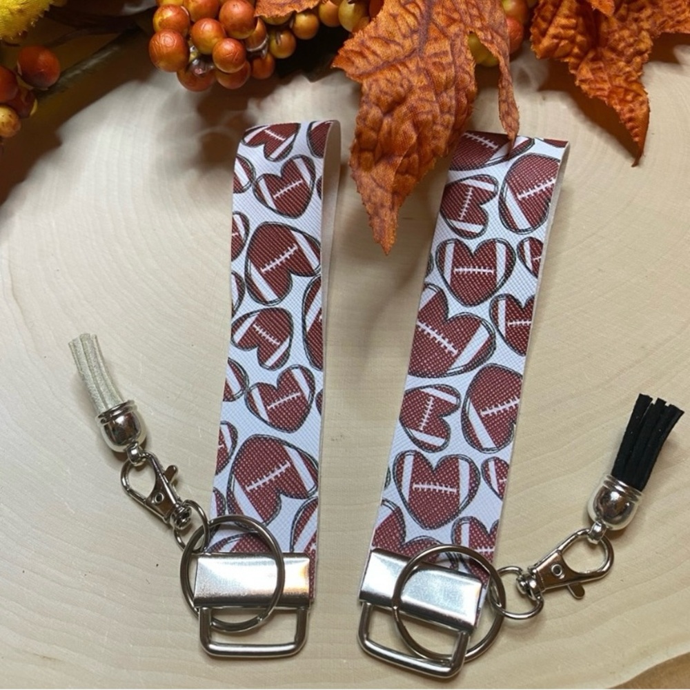 Fall Football Hearts Faux Leather Keychain (price is for 1)